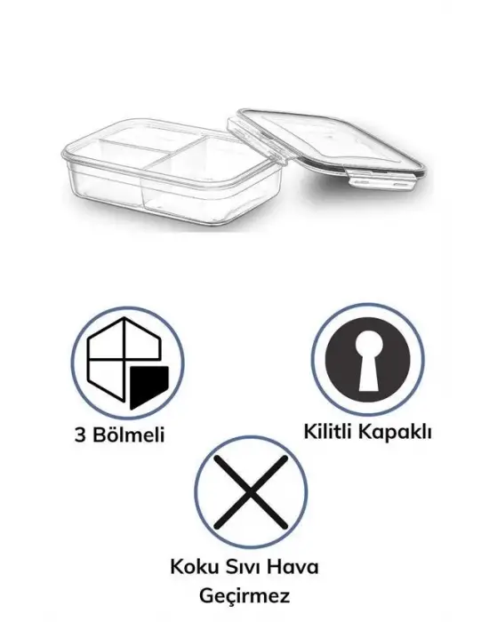 Omarı 3 Bölmeli Kilitli Kapaklı 1 Litre Erzak Saklama Kabı