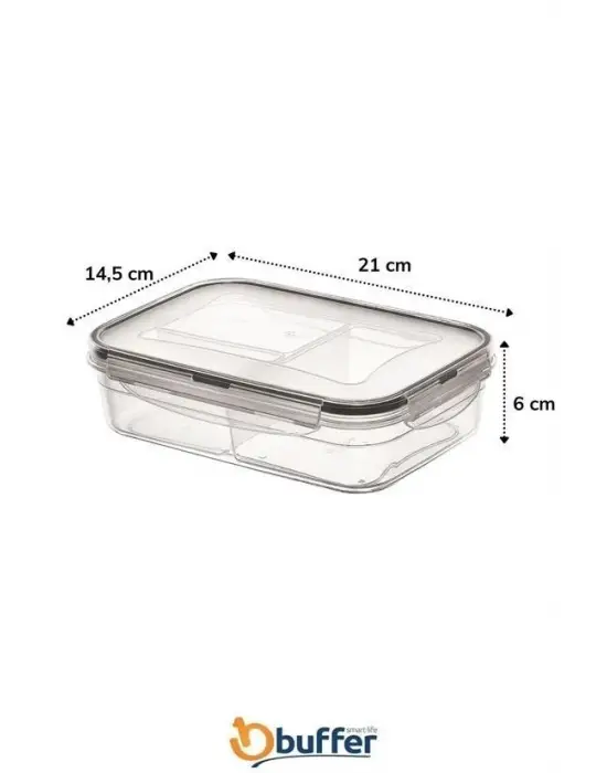 Omarı 3 Bölmeli Kilitli Kapaklı 1 Litre Erzak Saklama Kabı