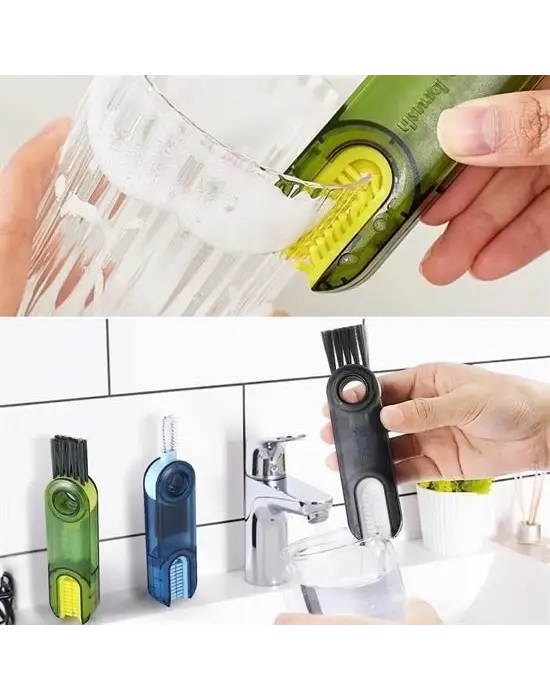 Omarı 3 Fonksiyonlu Pratik Şişe Temizleme Fırçası - Çok Amaçlı Mutfak ve Banyo Fırçası