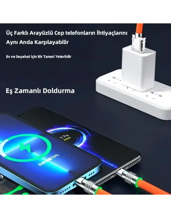Omarı Hızlı Şarj İçin 3ü Bir Arada USB Şarj Kablosu 1 Metre