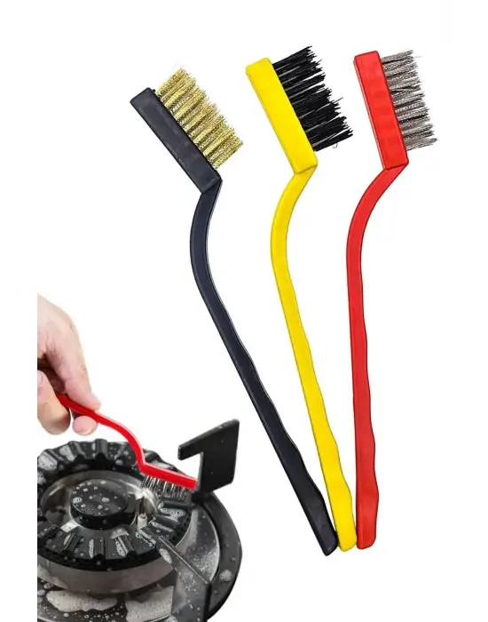 Omarı 3lü Tam Temizlik Bakır-Demir-Sert Plastik Tel Fırça