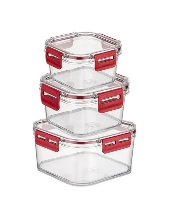 Omarı 3lü Pratik Silikon Contalı Sızdırmaz Kapaklı Saklama Kapları