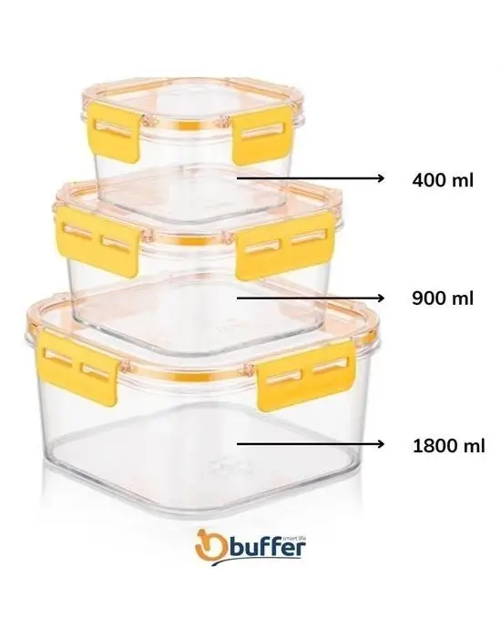 Omarı 3lü Pratik Silikon Contalı Sızdırmaz Kapaklı Saklama Kapları