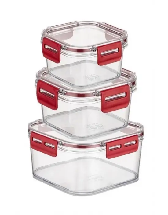 Omarı 3lü Pratik Silikon Contalı Sızdırmaz Kapaklı Saklama Kapları