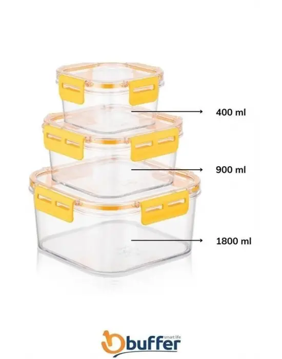 Omarı 3lü Pratik Silikon Contalı Sızdırmaz Kapaklı Saklama Kapları