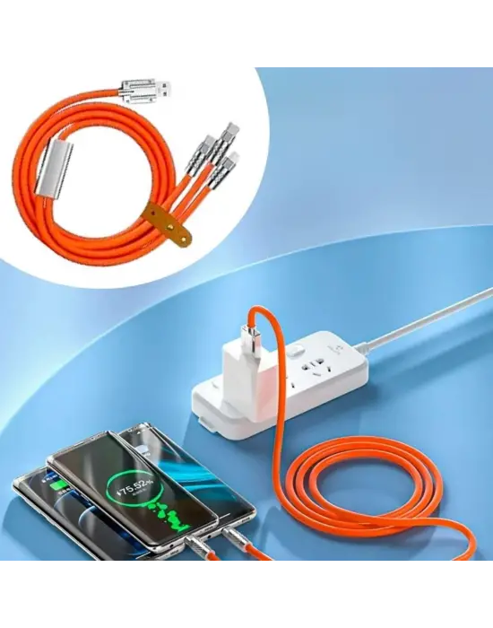 Omarı Hızlı Şarj Kablosu 1 Arada Çinko Alaşım - Turuncu