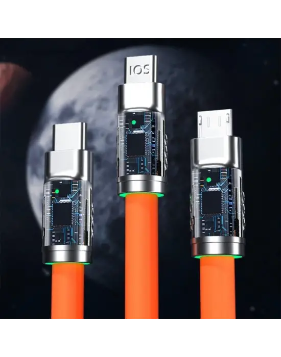 Omarı Hızlı Şarj Kablosu 1 Arada Çinko Alaşım - Turuncu