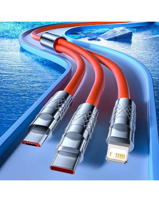 Omarı Hızlı Şarj Kablosu 1 Arada Çinko Alaşım - Turuncu