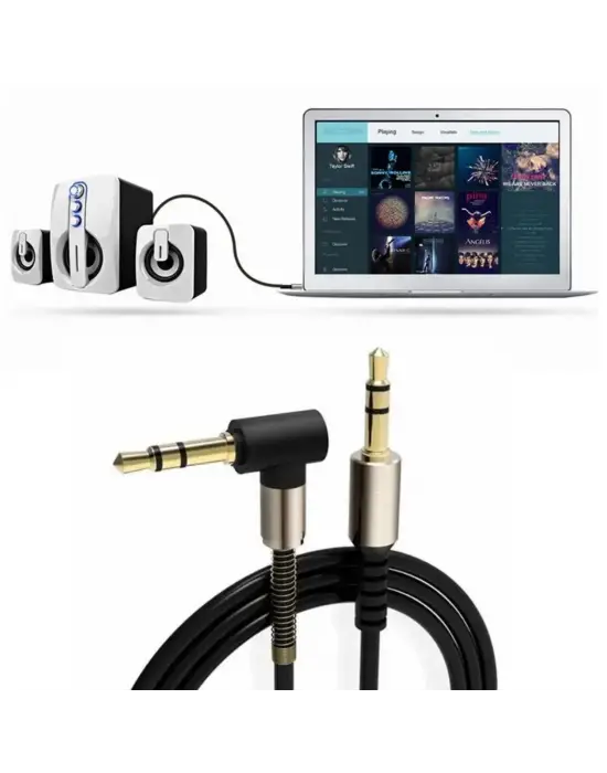 Omarı Yüksek Kaliteli 3.5mm AUX Kablosu - 1 Metre Uzunluğunda L Tipi Ses Aktarım Kablosu