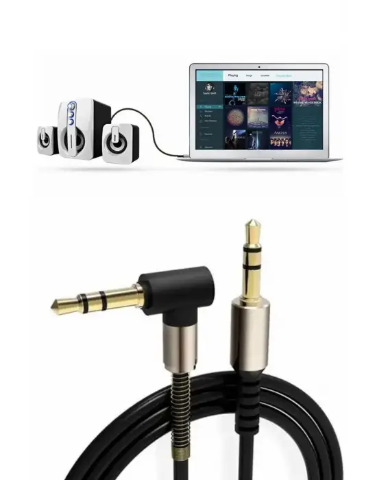 Omarı Yüksek Kaliteli 3.5mm AUX Kablosu - 1 Metre Uzunluğunda L Tipi Ses Aktarım Kablosu