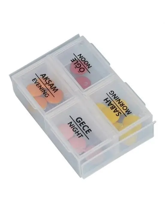 Omarı Pratik 4 Bölümlü Günlük İlaç Saklama Kutusu