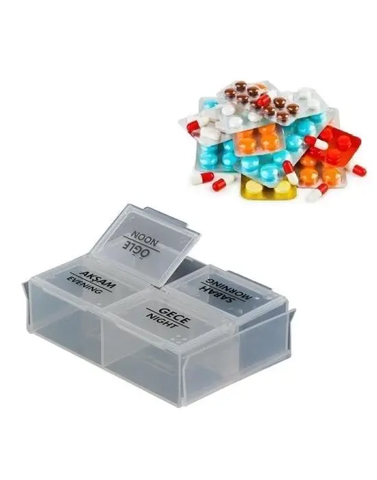 Omarı Pratik 4 Bölümlü Günlük İlaç Saklama Kutusu