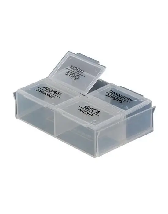 Omarı Pratik 4 Bölümlü Günlük İlaç Saklama Kutusu