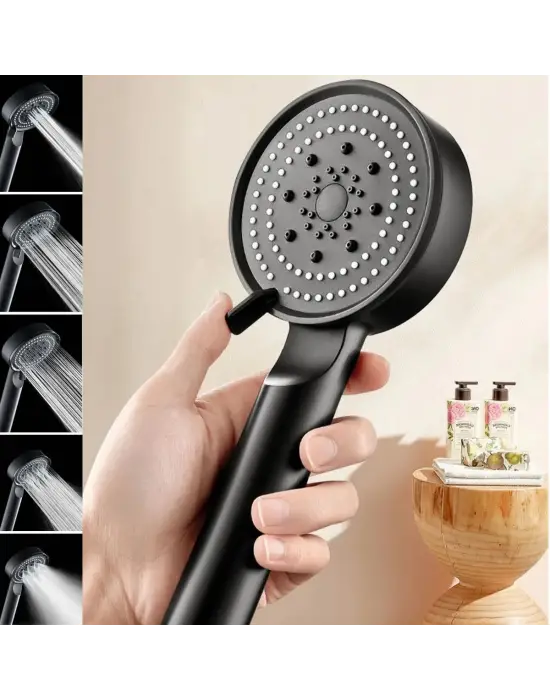 Omarı 5 Fonksiyonlu Yüksek Basınçlı Siyah Duş Başlığı