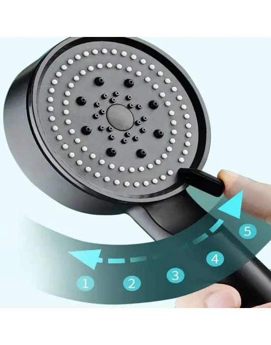 Omarı 5 Fonksiyonlu Yüksek Basınçlı Siyah Duş Başlığı