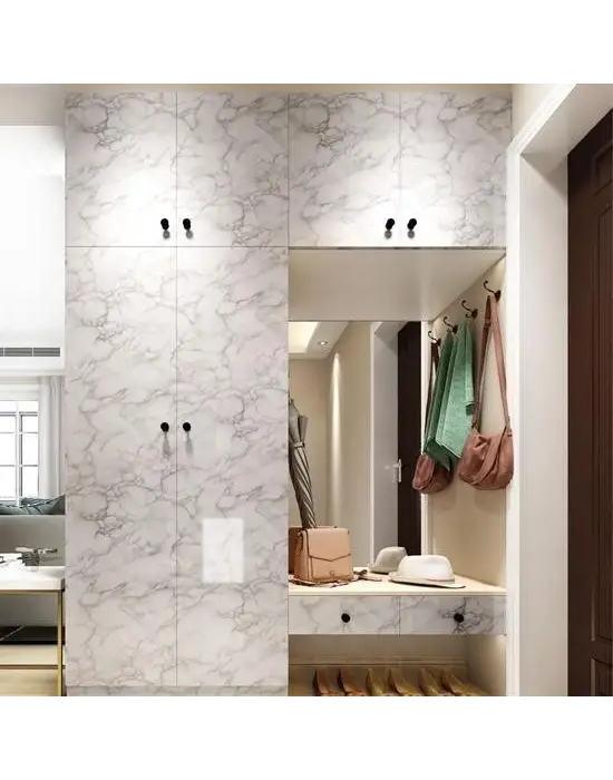 BUFFER® 5mt x 60 cm Mermer Desenli Masa Tezgah Mutfak Su Geçirmez Yapışkanlı Folyo Sticker