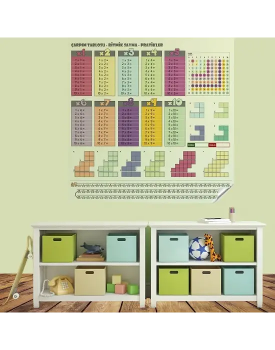 BUFFER® 70x70cm Statik İz Bırakmaz Kağıt Renkli Çarpım Tablosu