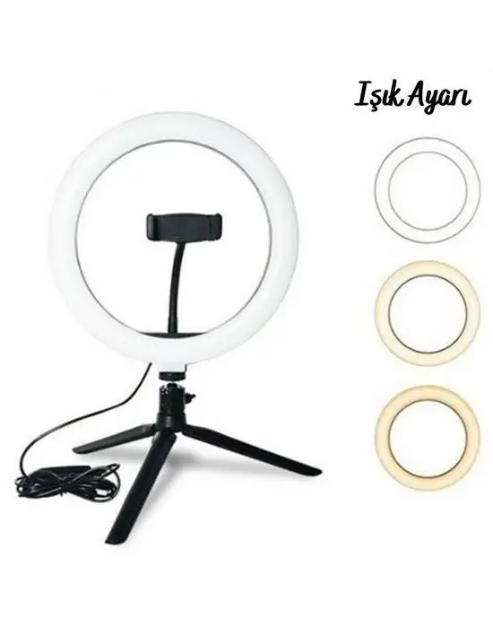 BUFFER® 8inç 20cm Youtube Instagram Tiktok Selfie  Stüdyo Video Fotoğraf Ring Light  Tripod Led Halk