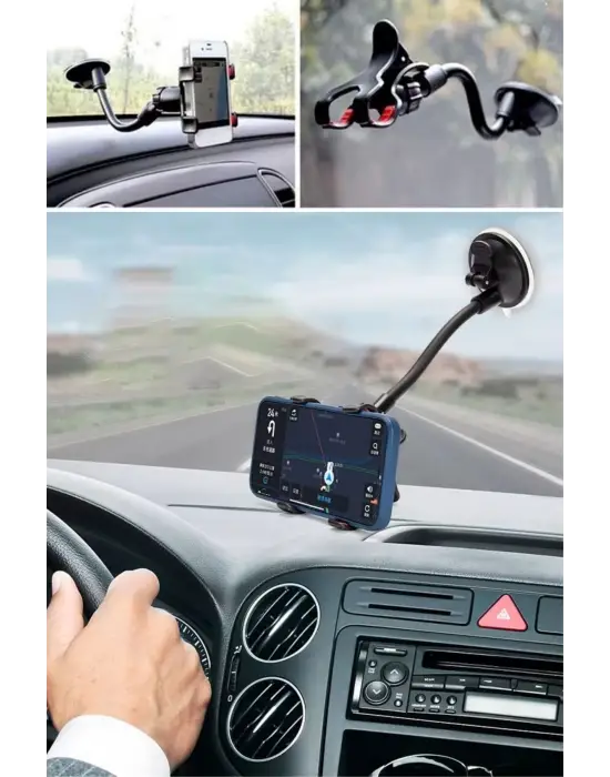 Omarı Derece Dönen Güçlü Vakumlu Oto Telefon Tutucu