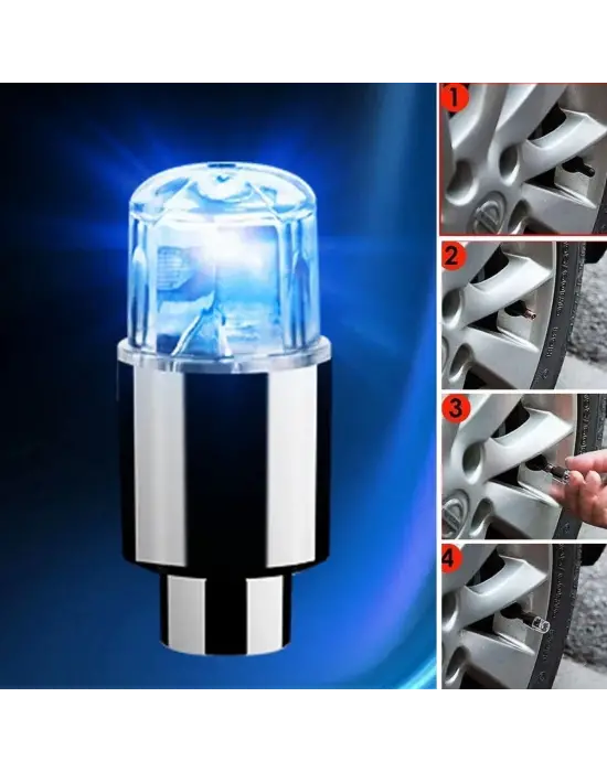 Omarı Mavi LED Hava Valfi Işık Kapakları - Gece Parlayan Sibop Kapağı