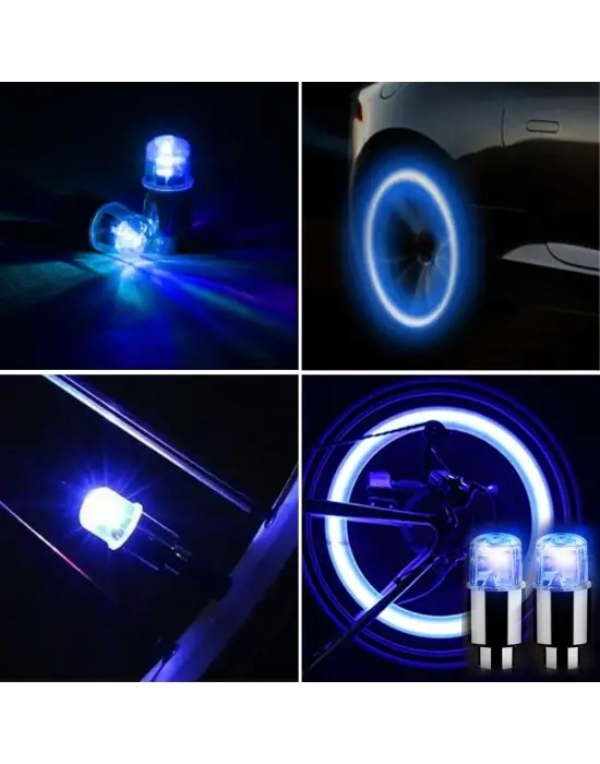 Omarı Mavi LED Hava Valfi Işık Kapakları - Gece Parlayan Sibop Kapağı