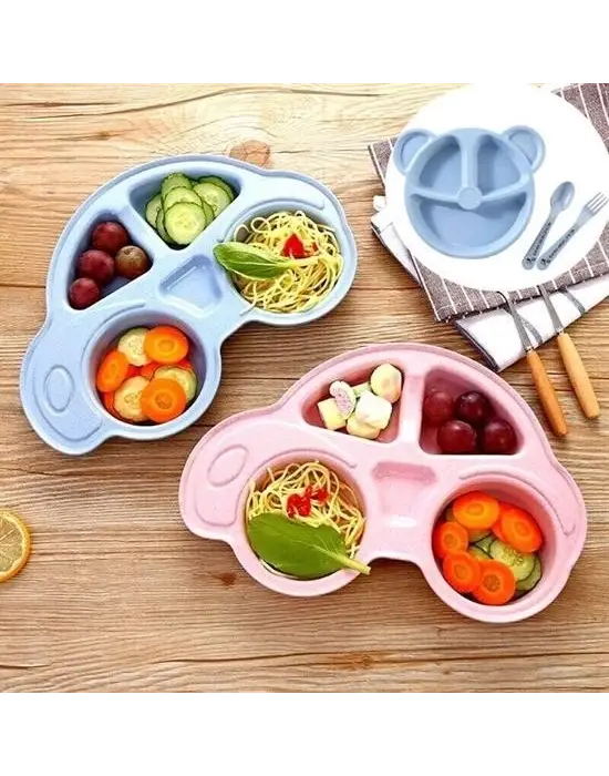 Omarı Sevimli Araba Şeklinde Bebekler İçin Mama Tabağı - Çocuk Tabldot