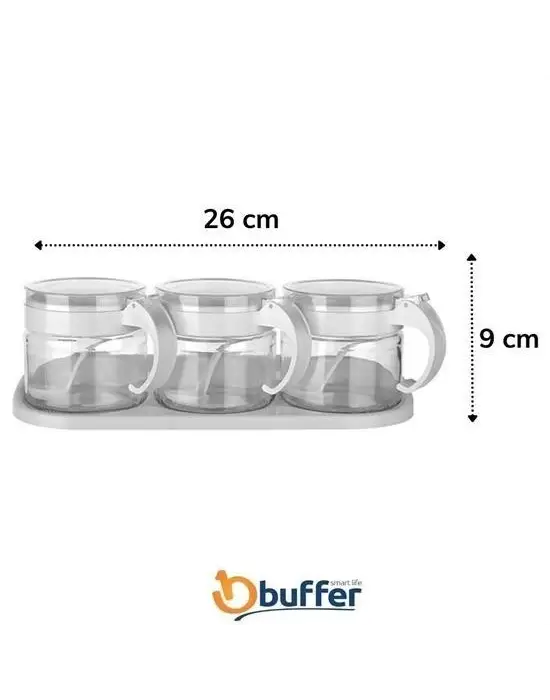 Omarı Beyaz 3lü Kapaklı Cam Baharatlık Takımı