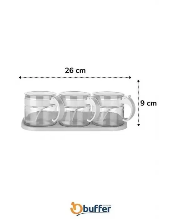 Omarı Beyaz 3lü Kapaklı Cam Baharatlık Takımı