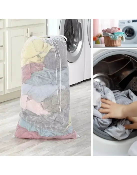 Omarı Hassas Yıkama Filesi Büyük Boy File Çamaşır Torbası 80x100 cm