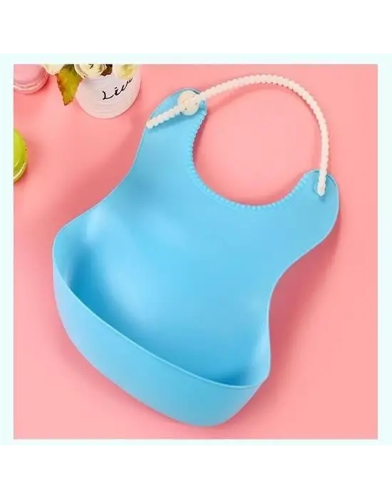 Omarı Esnek ve Şık Çocuk Bebek Mama Önlüğü - Mavi