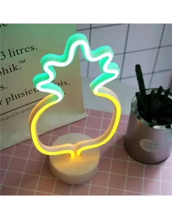 BUFFER® Dekoratif Ananaslı Neon Led Masa Ve Gece Lambası Hediyelik Lamba