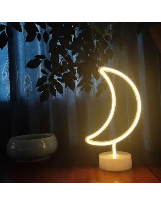 BUFFER® Dekoratif Pilli Ay Tasarımlı 3D Neon Led Masa Ve Gece Lambası