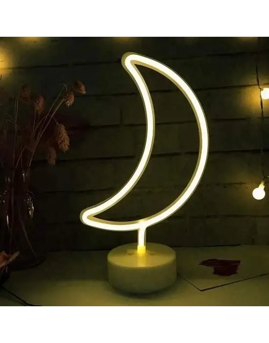 BUFFER® Dekoratif Pilli Ay Tasarımlı 3D Neon Led Masa Ve Gece Lambası
