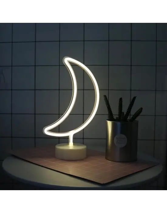 BUFFER® Dekoratif Pilli Ay Tasarımlı 3D Neon Led Masa Ve Gece Lambası