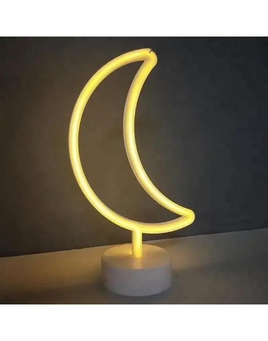 BUFFER® Dekoratif Pilli Ay Tasarımlı 3D Neon Led Masa Ve Gece Lambası