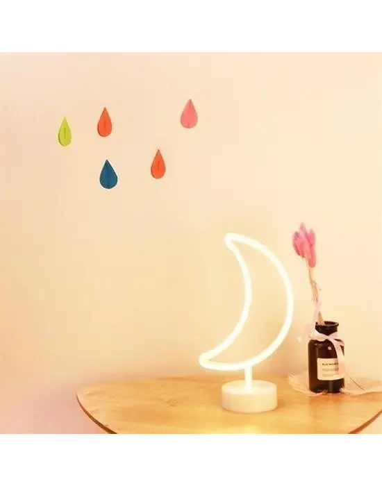 BUFFER® Dekoratif Pilli Ay Tasarımlı 3D Neon Led Masa Ve Gece Lambası