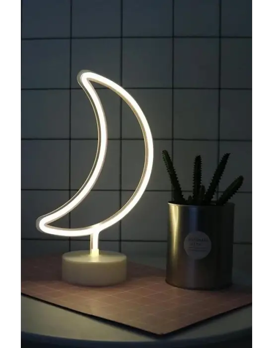 BUFFER® Dekoratif Pilli Ay Tasarımlı 3D Neon Led Masa Ve Gece Lambası