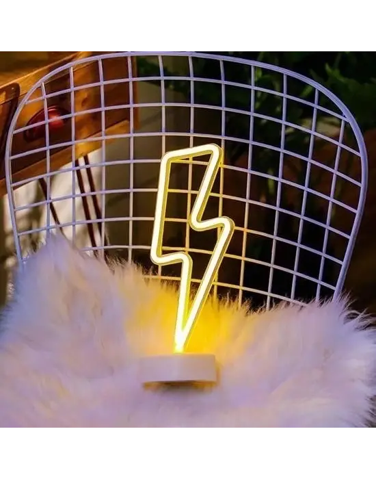 BUFFER® Dekoratif Şimşek Şeklinde Pilli Neon Led Lamba Süs Masa Lambası