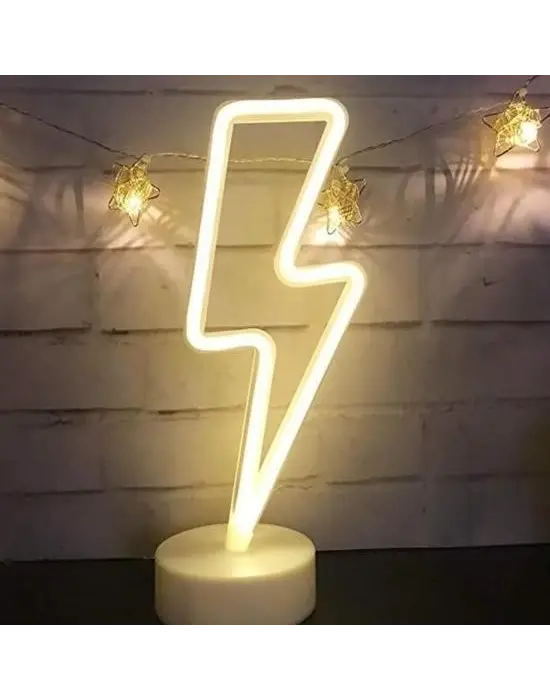 BUFFER® Dekoratif Şimşek Şeklinde Pilli Neon Led Lamba Süs Masa Lambası