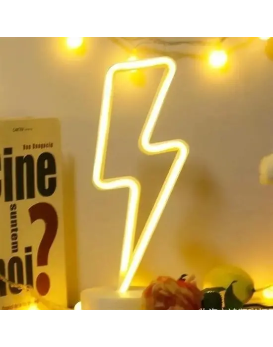 BUFFER® Dekoratif Şimşek Şeklinde Pilli Neon Led Lamba Süs Masa Lambası