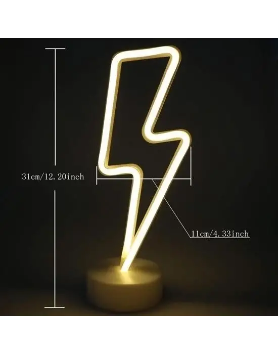 BUFFER® Dekoratif Şimşek Şeklinde Pilli Neon Led Lamba Süs Masa Lambası