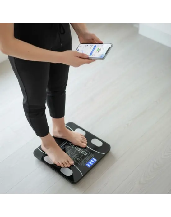 BUFFER® Dijital Baskül Yağ Ölçer Fonksiyonlu Akıllı Baskül Bluetooth Bağlantılı Tartı