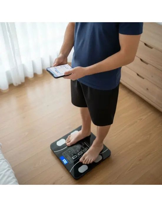 BUFFER® Dijital Baskül Yağ Ölçer Fonksiyonlu Akıllı Baskül Bluetooth Bağlantılı Tartı