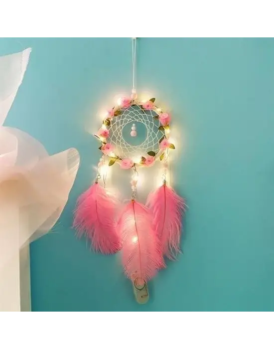 Omarı Kuş Tüyü ve Led Işıklı Dekoratif Asma Rüya Kapanı