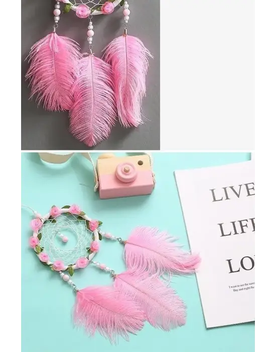 Omarı Kuş Tüyü ve Led Işıklı Dekoratif Asma Rüya Kapanı