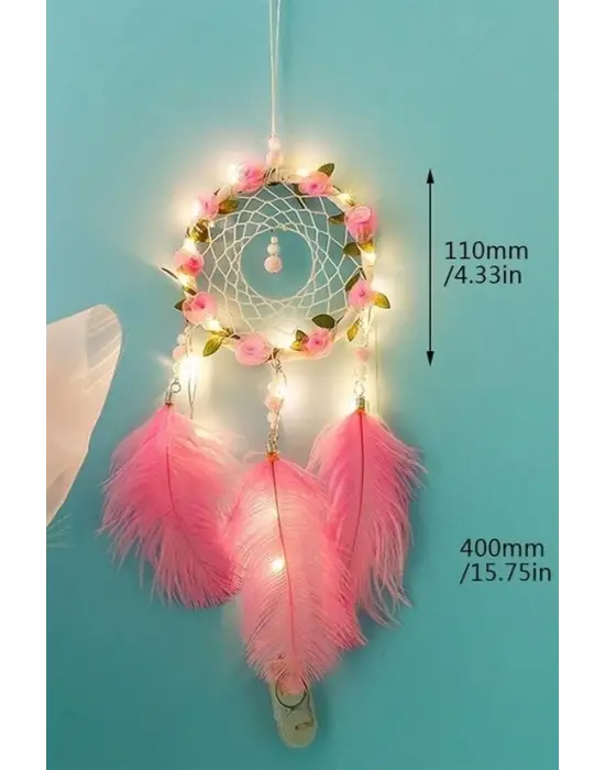 Omarı Kuş Tüyü ve Led Işıklı Dekoratif Asma Rüya Kapanı