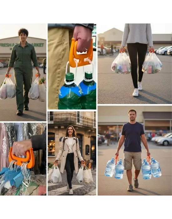 BUFFER® Ergonomik Poşet Taşıma Aparatı – Ağır Yük Taşıyıcı Tutacak, Elden Kesme Yapmayan Kolay Taşıma Kancası, Market ve Alışveriş Çantası Taşıyıcısı
