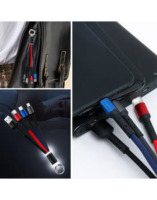 Omarı Işıklı 3-in-1 USB Şarj Kablosu - MİKRO, TYPE-C ve İphone Uyumlu