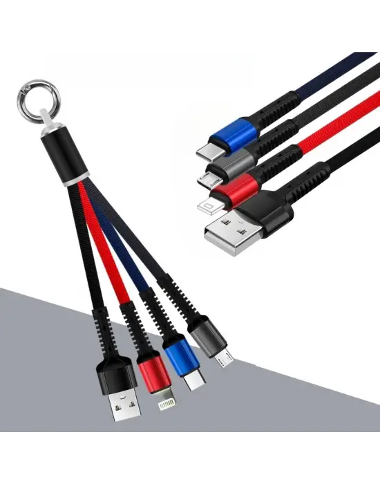 Omarı Işıklı 3-in-1 USB Şarj Kablosu - MİKRO, TYPE-C ve İphone Uyumlu