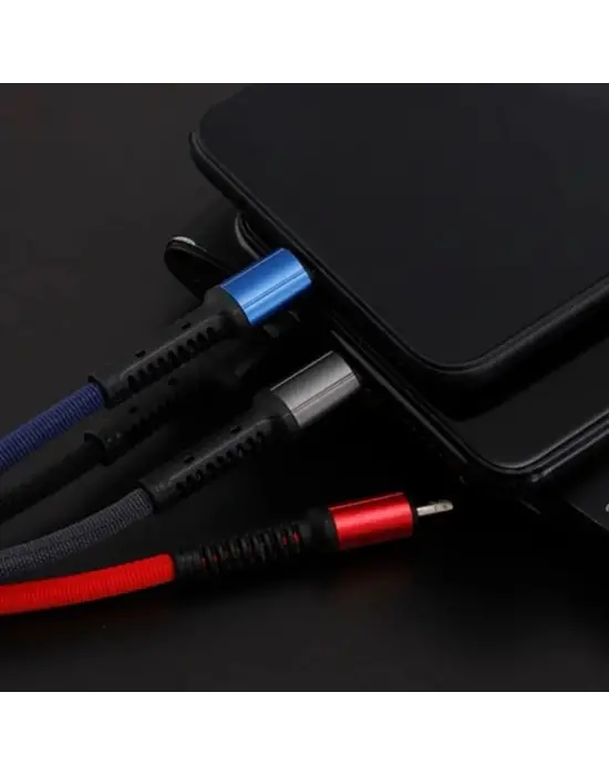 Omarı Işıklı 3-in-1 USB Şarj Kablosu - MİKRO, TYPE-C ve İphone Uyumlu